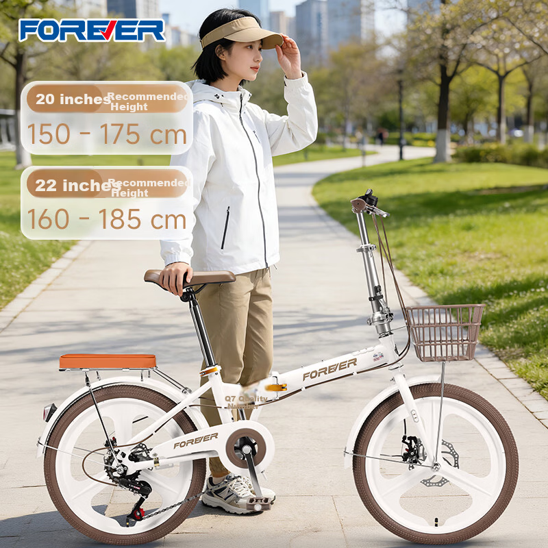 Forever Folding Bicycle Unisex Student Lightweight Portable No-Assembly Pink 20-Inch Single-Speed Spoked Wheel Bike