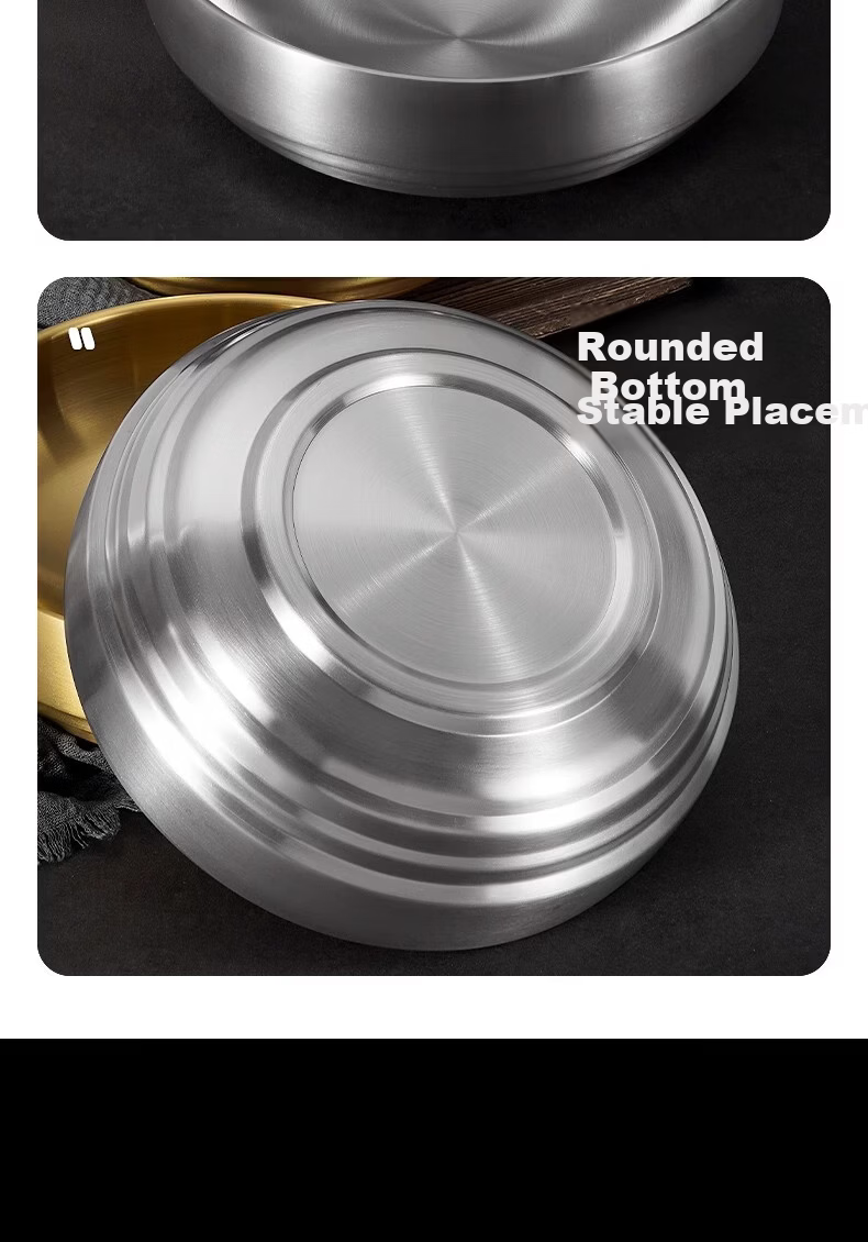 Caitang Thickened Stainless Steel Korean Cold Noodle Bowl Double-Layer Anti-Scald Korean Bibimbap Soup Bowl Gold 21cm Jingcang 9