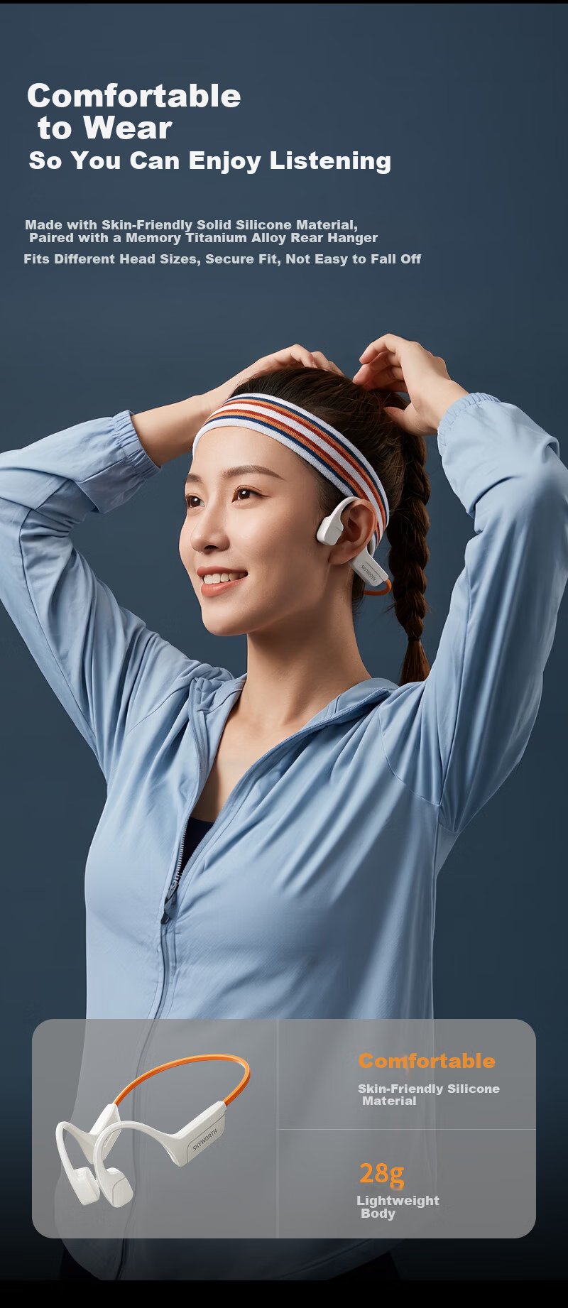 Skyworth G8 Bone Conduction Bluetooth Earphones Wireless Professional Sports Running Outdoor Open-Ear Swimming Compatible with Apple Huawei Xiaomi Waterproof Sweatproof 32GB Memory Starry Black 9
