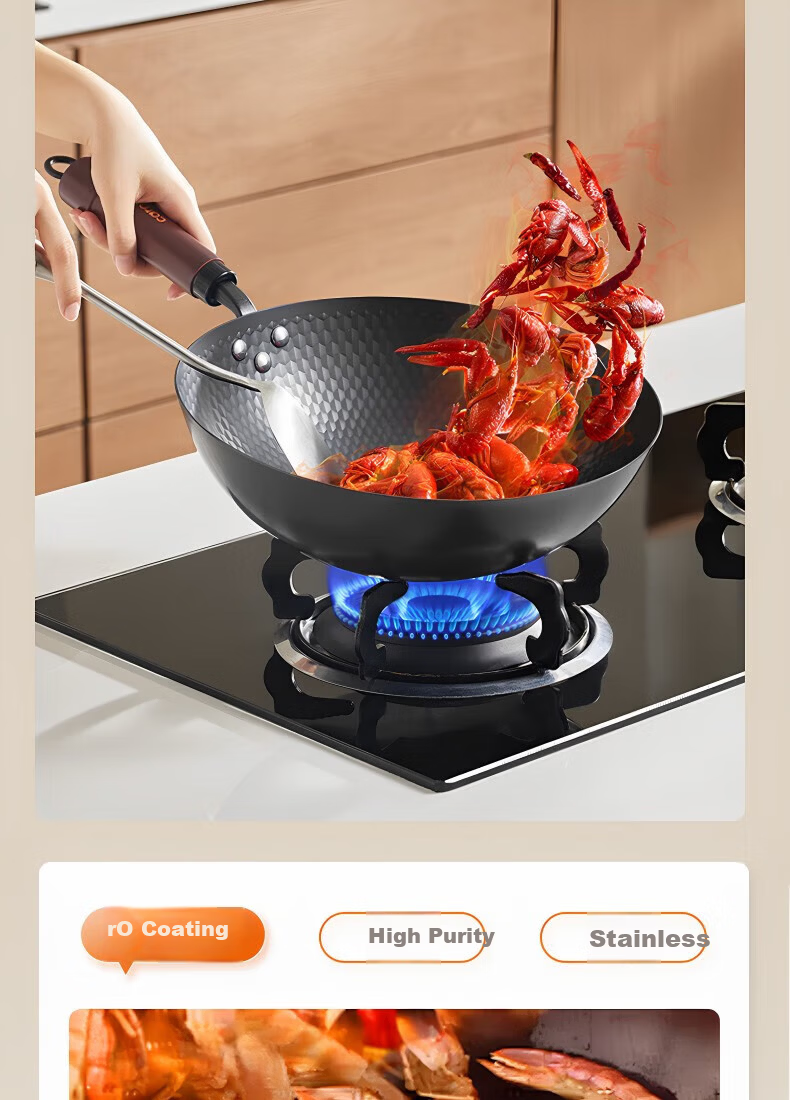 Carote 32cm Titanium-Free Coating Iron Wok Non-Stick Stir Fry Pan for Home Use Compatible with Gas and Induction Cooktops 6