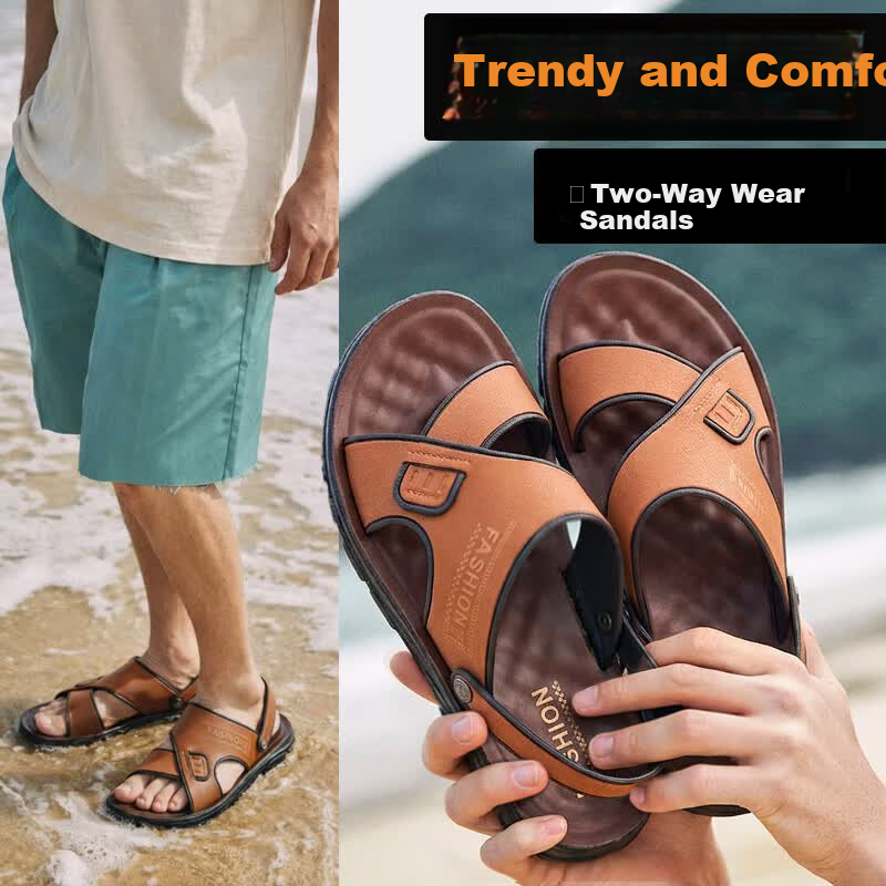 FOOTOPPO Men's Sandals 2026 Summer Non-Slip Beach Shoes Premium Leather Men's Dual-Purpose Sandals and Slippers