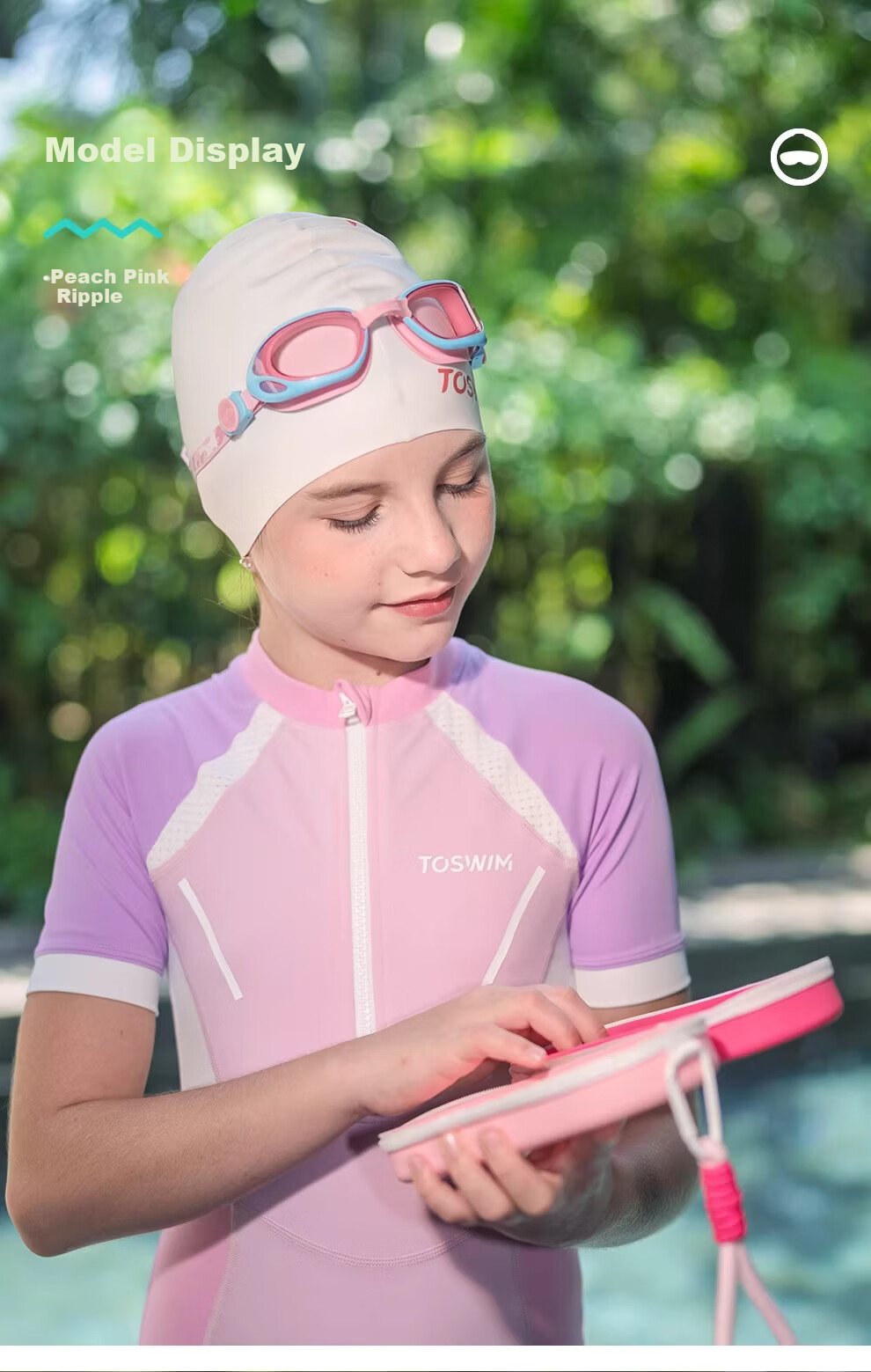 TOSWIM Swimming Storage Case Goggles Case Silicone Shockproof Breathable Professional Training Essential Eyewear Case Peach Pink Wave Pattern 10