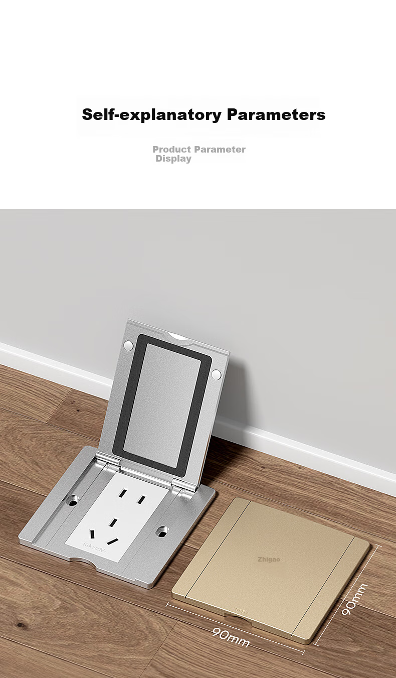 CHIGO Model 86 Concealed Embedded Ultra-thin Flush Waterproof Floor Socket Cover Multifunctional Stainless Steel 5-Hole Floor Socket Silver 17