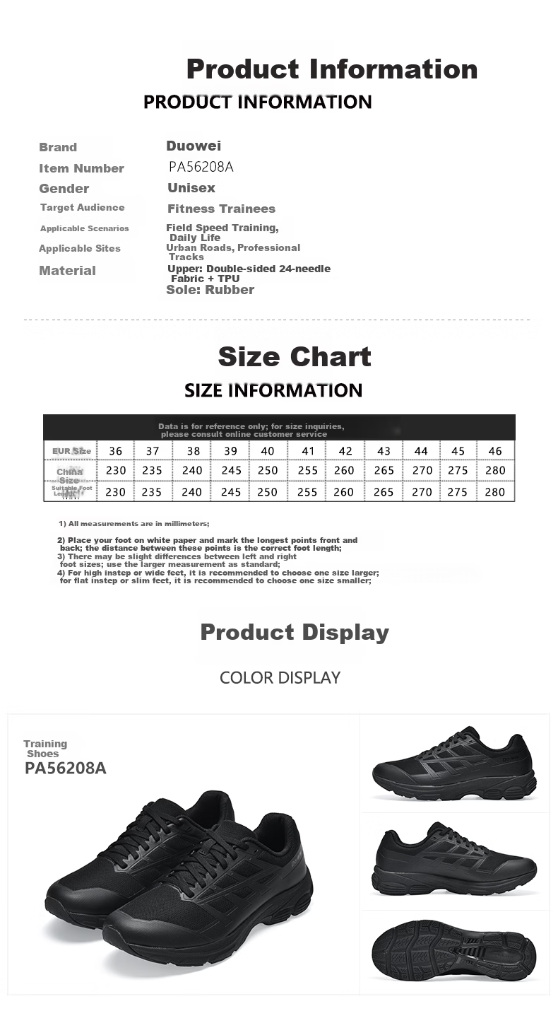 Do-win Fitness Training Shoes Running Shoes Outdoor Trail Shock Absorption Sports Shoes Tactical Running Shoes Black Size 36 5