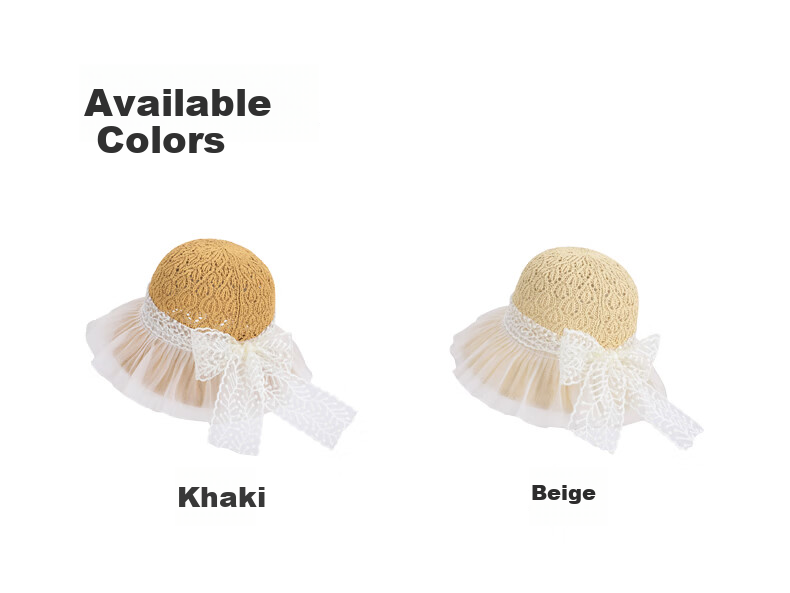 GLO-STORY Women's Lace Bow Straw Hat Summer Breathable Wide Brim Sunshade Sunscreen Beach Hat 5