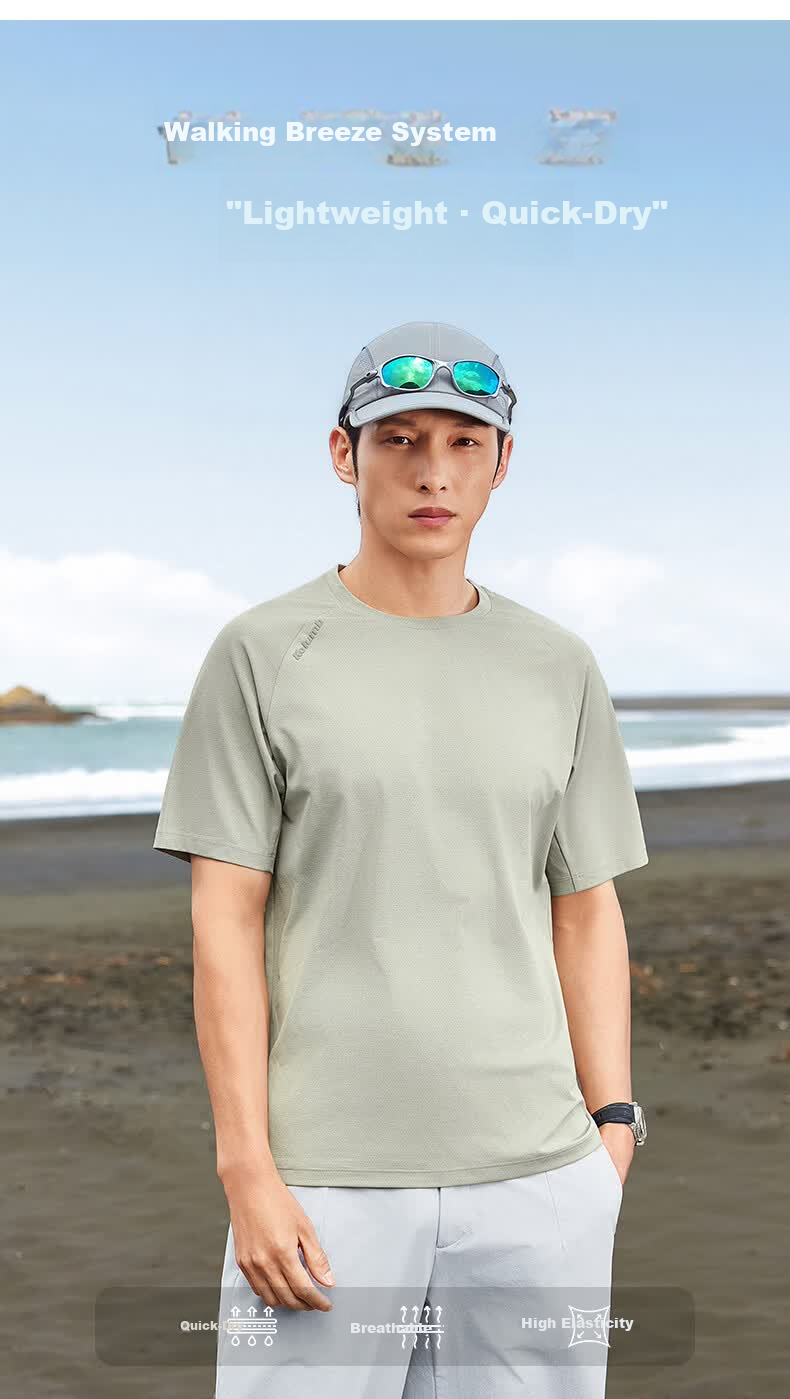 Kolumb Moisture-Wicking Quick-Dry Hollow Jacquard Crew Neck Short Sleeve Nylon Spandex Commuting Running T-Shirt Frost Gray XL 2