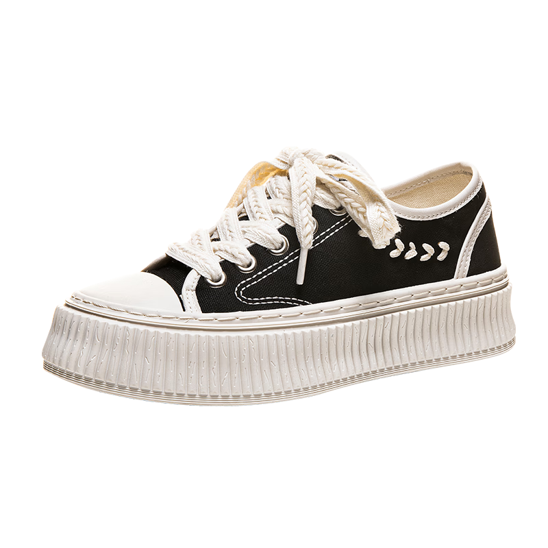 Warrior Women's Canvas Shoes 2026 Summer New Breathable Thick Sole Casual Sneakers 1834 Black Beige Size 39