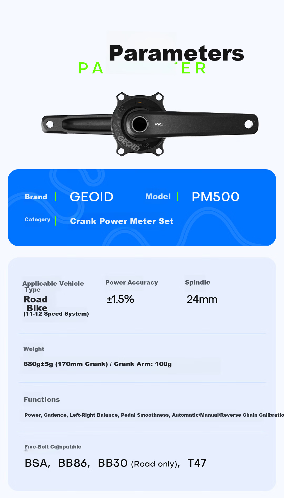 GEOID PM500 Crankset Power Meter Road Mountain Bike Lightweight Chainring Accessories 14