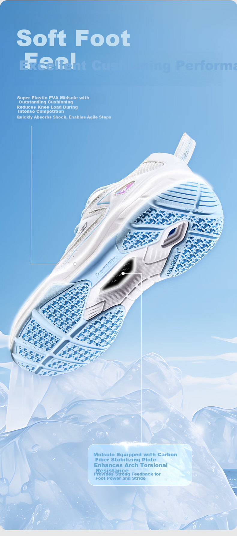 KAWASAKI Glacier Badminton Shoes Competition Training Light Casual Sports Shoes Glacier Blue Size 38 (240mm) 4