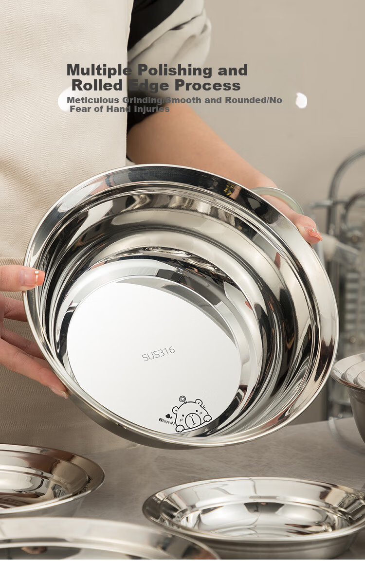 Banwu Life 316 Stainless Steel Food Grade Soup Bowl 20cm Large Steaming Bowl Household Rice Bowl Salad Bowl Noodle Bowl 11