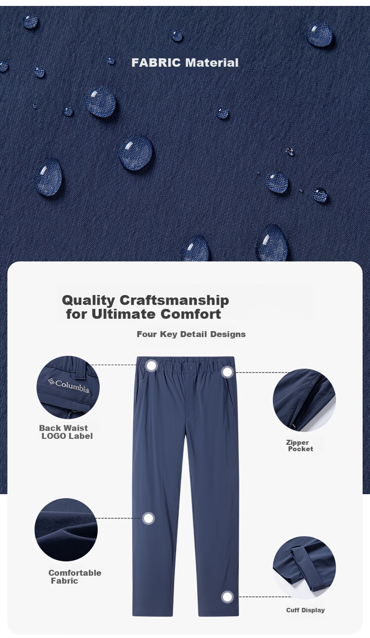 Columbia Men's Spring Summer 2026 Breathable Quick-Dry Pants UV Protection Stretch Casual Pants XE9845 010 3