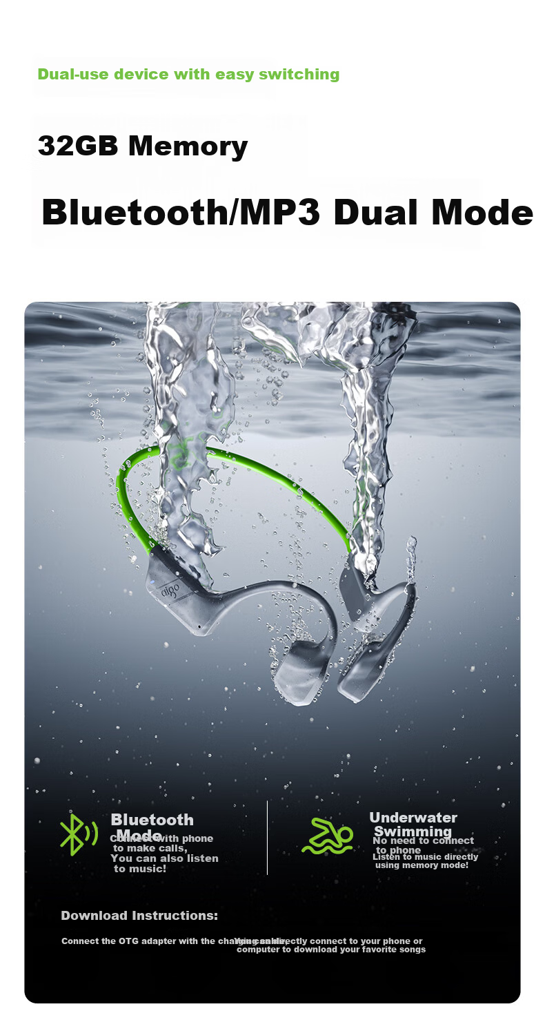 Aigo Bluetooth Earphones True Bone Conduction Earhook Sports Wireless IP68 Dustproof Waterproof MP3 Compatible for Kids Running Cycling GS08max Black 11