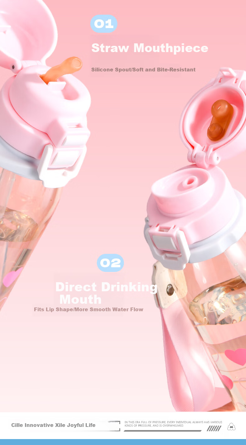 Cille Large Capacity Sports Water Bottle Baby-Grade PPSU High-Temperature Resistant Straw Cup Portable School Student Children's Cup 7