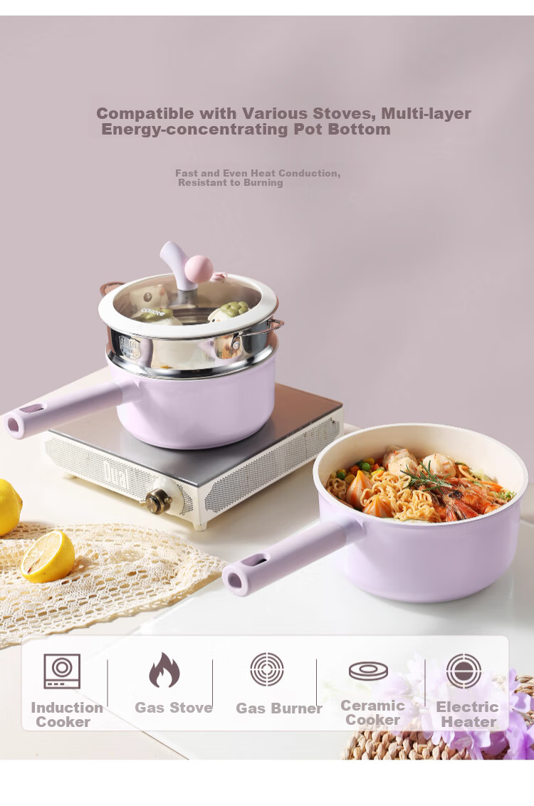 Carrot Baby Food Steamer and Cooker Pot 18cm Titanium Ceramic Non-Stick Small Soup Pot for Home and Instant Noodles 12