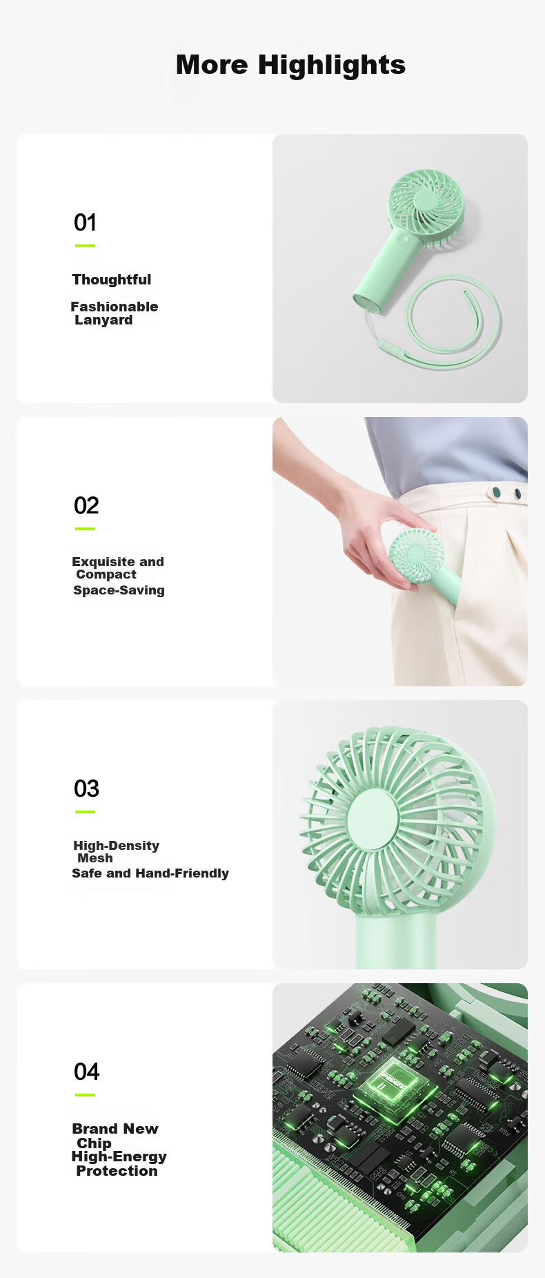 Pisen Handheld USB Rechargeable Portable Mini Fan Office Outdoor Camping Desktop Fan 1200mAh Long Battery Life Green 12
