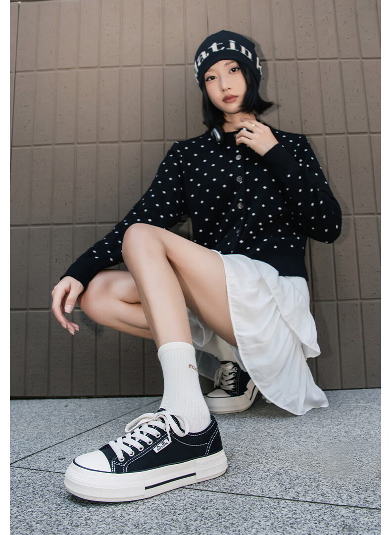 Renben Official Thick Sole Black Brown Canvas Shoes Women 2026 Spring Couple Sneakers Black Brown Size 39 (Women) 2