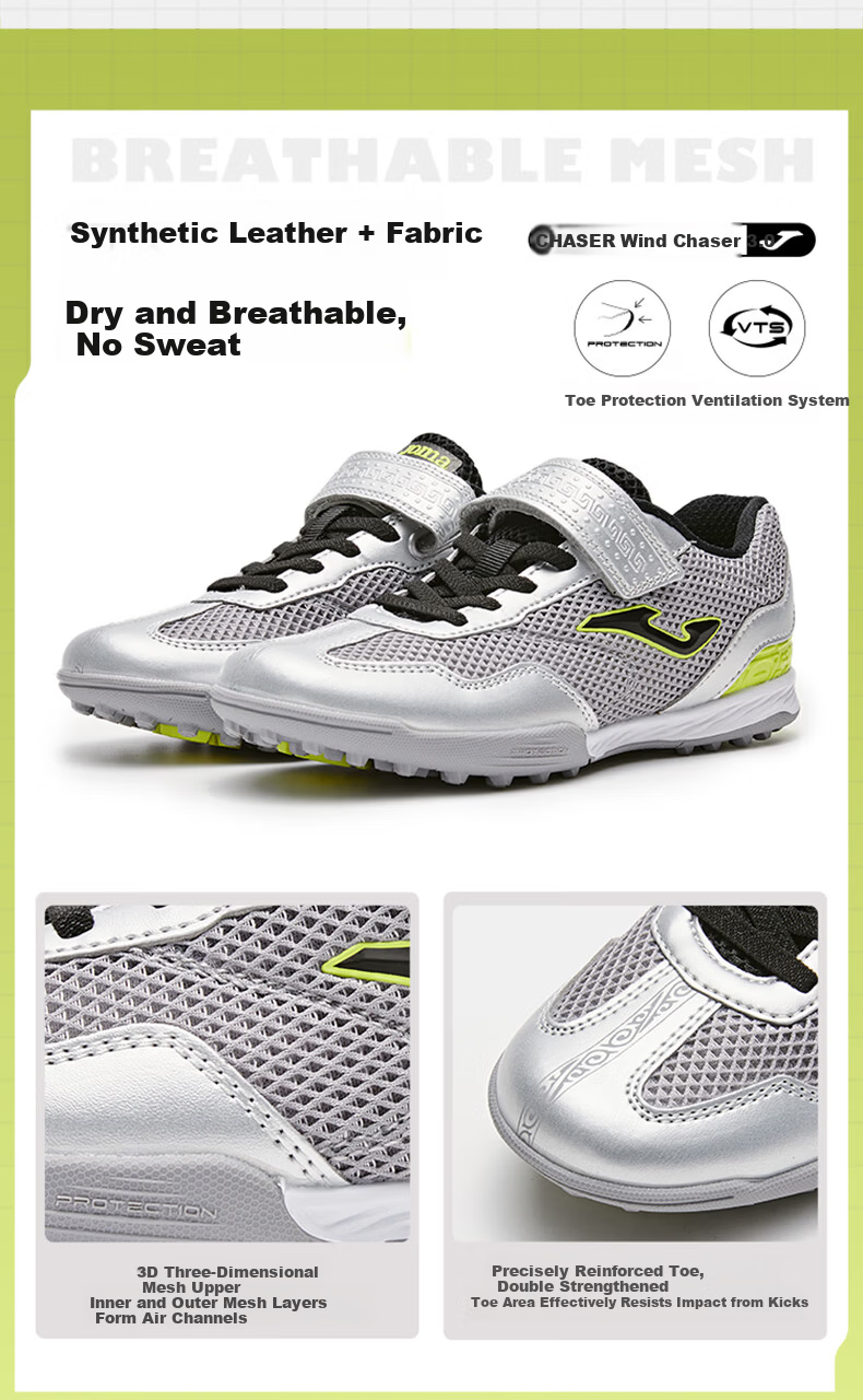 JOMA Kids Soccer Shoes TF Turf Studs Youth Primary School Professional Competition Training Sports Shoes Light Gray Size 28 5