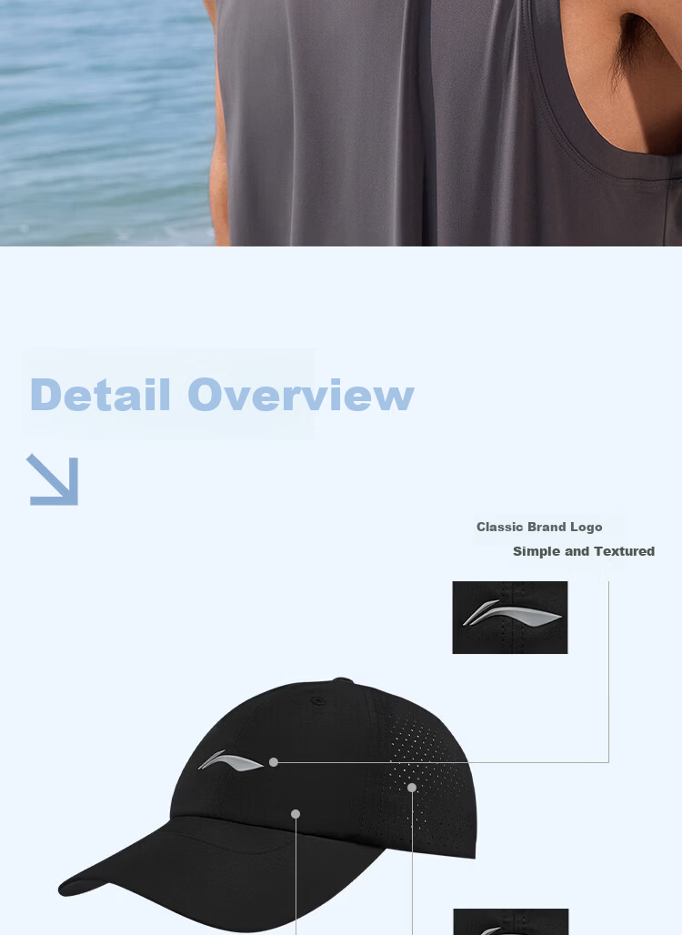 Li-Ning Unisex Sports Cap 2026 Summer Breathable Sunshade Trendy Baseball Hat Crystal Gray 2
