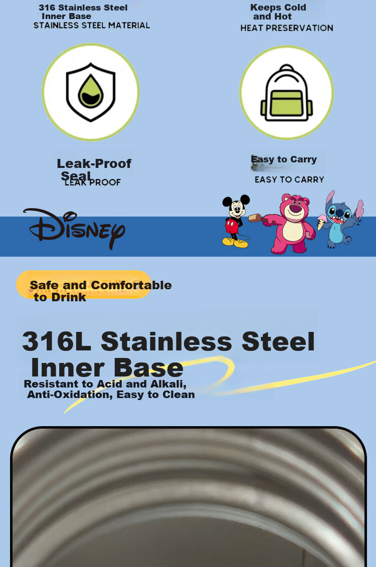Disney Kids Insulated Water Bottle Portable 316 Stainless Steel 2026 New Dual Drinking Spout Straw Cup 4