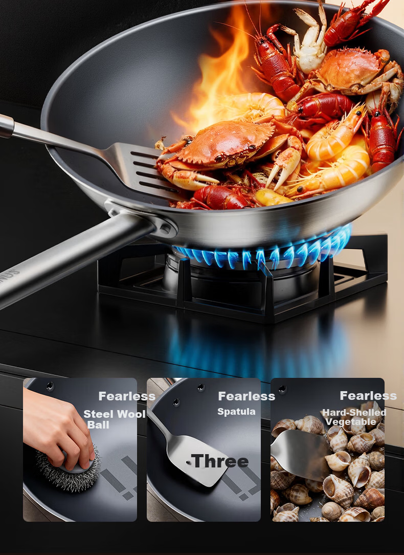 Sanhe 0-Coating Ultra-Fire Pure Titanium Frying Pan 28cm with Lid Non-Slip Base for 2-3 People Offline Model GC28F3 + Cling Film 16