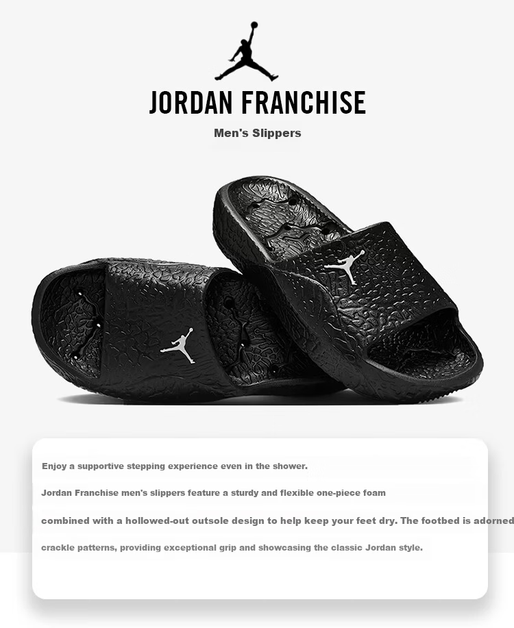 Jordan Men's Sandals Hollow Drainage Soft Elastic Odor-Resistant Sports Shoes HQ2163-001 Black Size 44 1