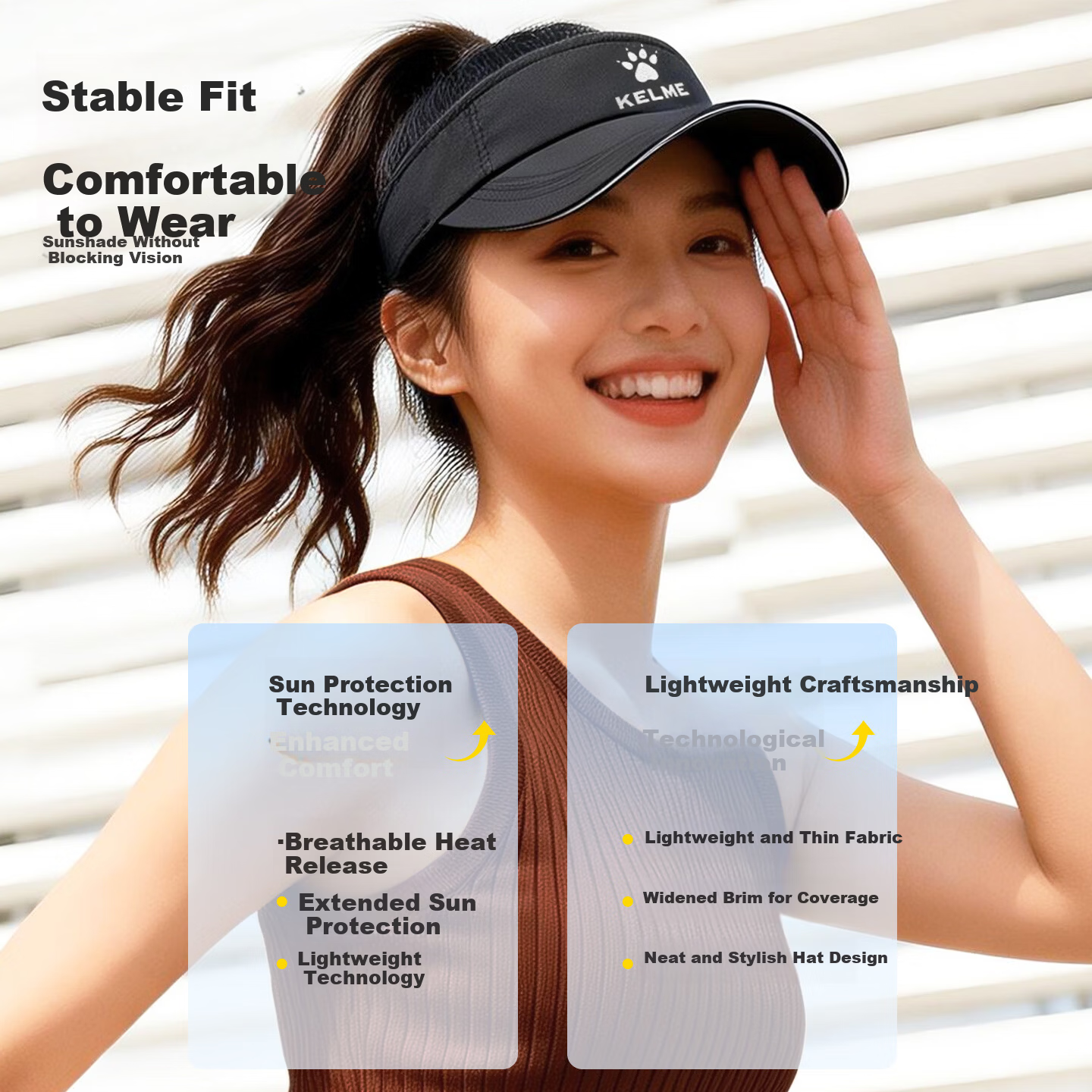 KELME Summer Breathable Running Sunshade Cap Unisex Quick-Dry Outdoor Trail Marathon Sun Protection Tennis Sports Hat