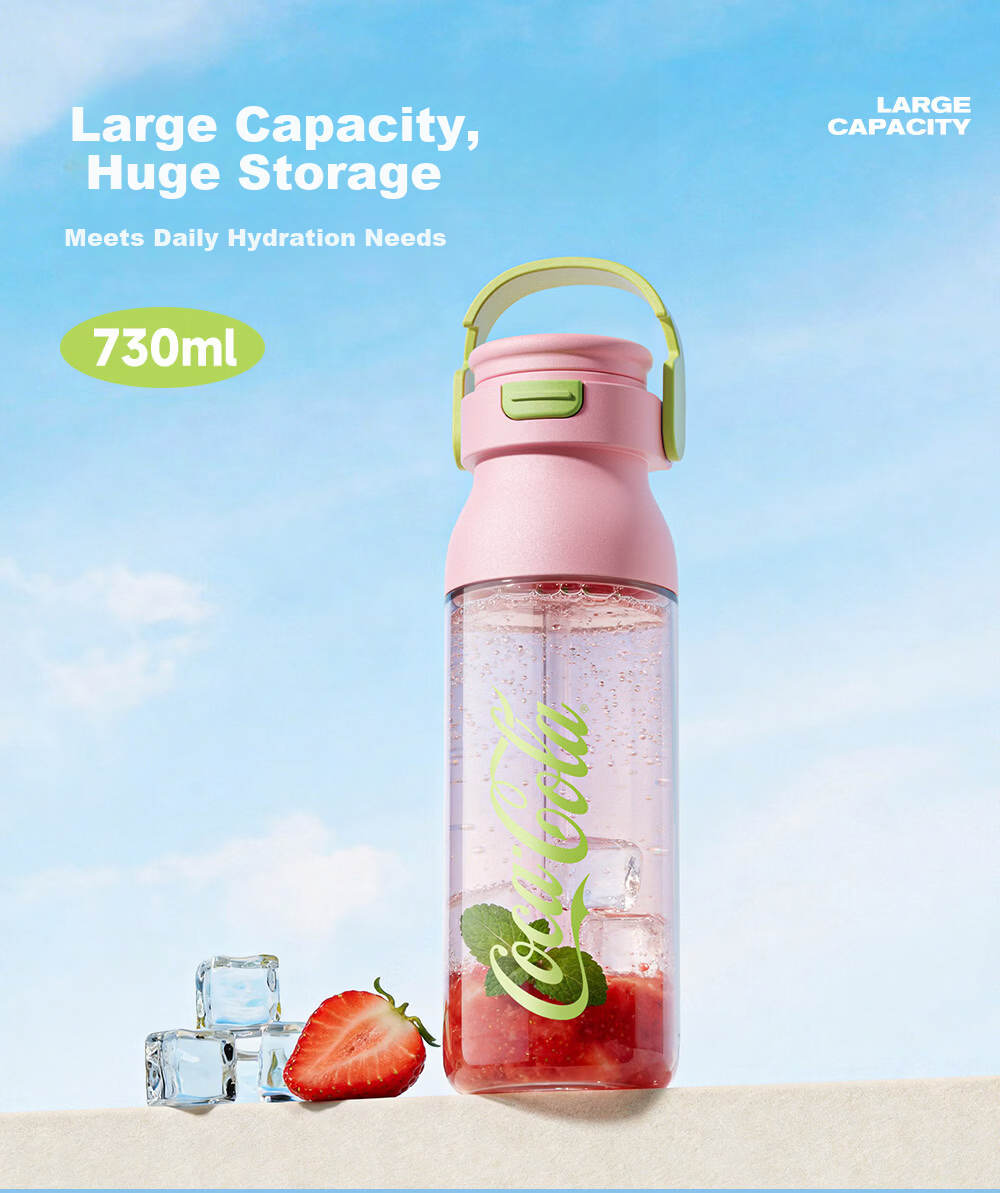 Germ Coca-Cola Summer Plastic Cup with Straw High Temperature Resistant Large Capacity Sports Water Bottle 730ML Snow White 3