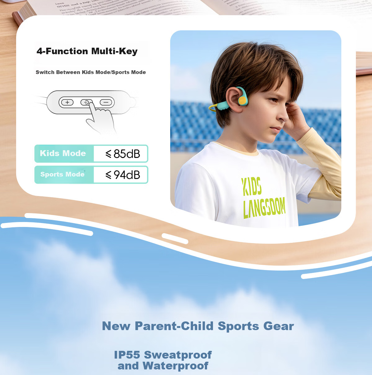 Langston AirKids Bone Conduction Bluetooth Earphones for Kids and Adults, Sports Running Earbuds, Non-In-Ear, Hearing Protection, Student Online Class, Compatible with Apple, Green Elf 10