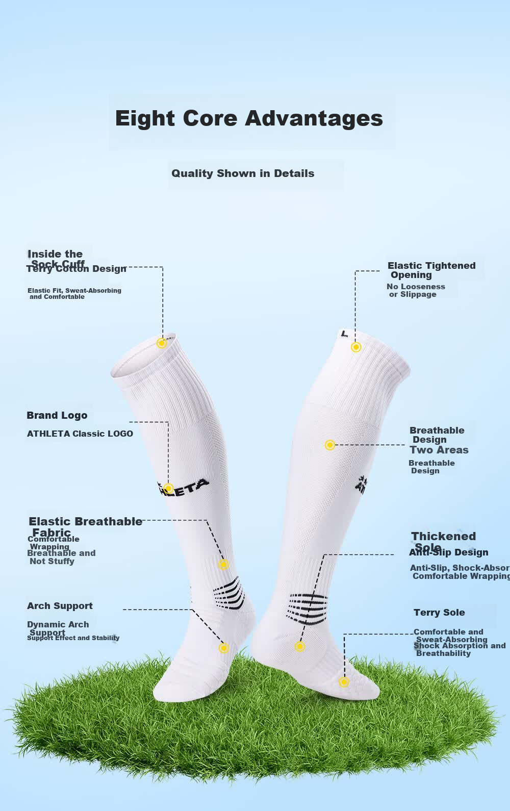 ATHLETA Kids Soccer Over-the-Knee Socks Non-Slip Cushion Towel Bottom Boys Girls Youth Training Socks 3