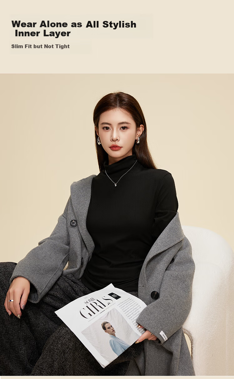 Ordifen Women's Long Sleeve Slim Fit High Elasticity Antibacterial Anti-Pilling Base Layer T-Shirt Autumn Winter Black L 5