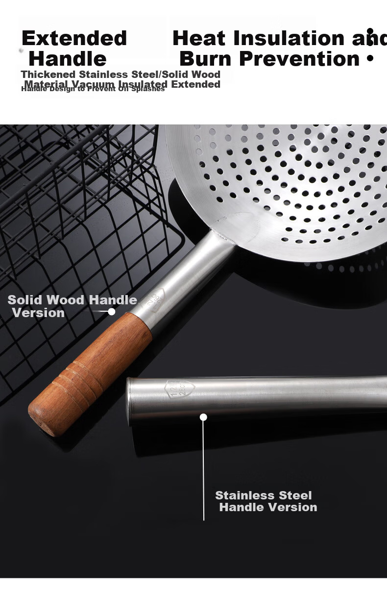 Danshi Zhiyuan Stainless Steel Handle Skimmer Spoon 28CM Oil Draining Strainer Slotted Spoon Frying Oil Strainer Spoon Jingcang 3