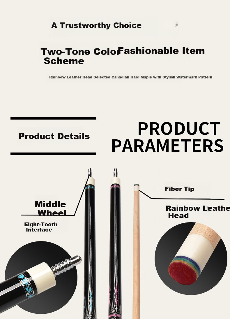 Jianying Billiard Cue American Large Head Cue Nine-Ball Cue Black Eight Chinese Eight 8-Ball Beginner Pool Cue Set PB40 Blue 2