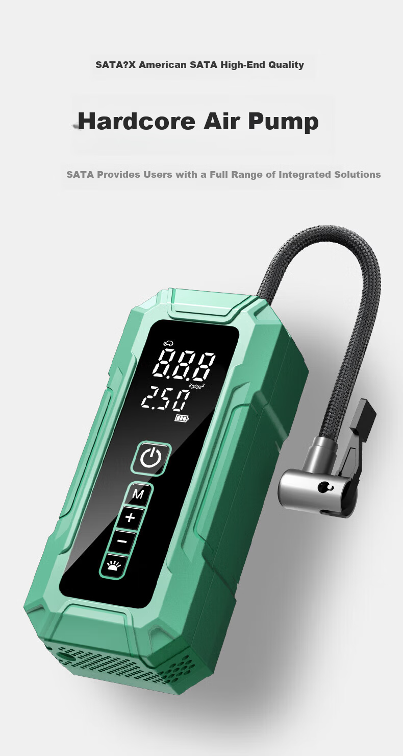 SATA Wireless Car Air Pump with Tire Pressure Detection, Automatic Start-Stop Inflation Pump, Electric Car Air Inflator D05116 5