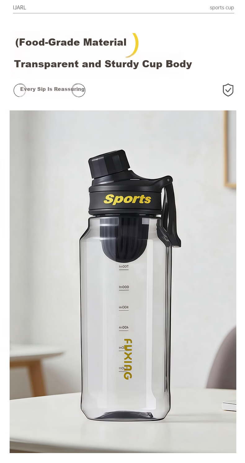 JIWUSENLIN Large Capacity Plastic Sports Water Bottle with Tea Infuser, Shatterproof Portable Fitness Mug for Men And Women, Co-Branded Black Editio 3
