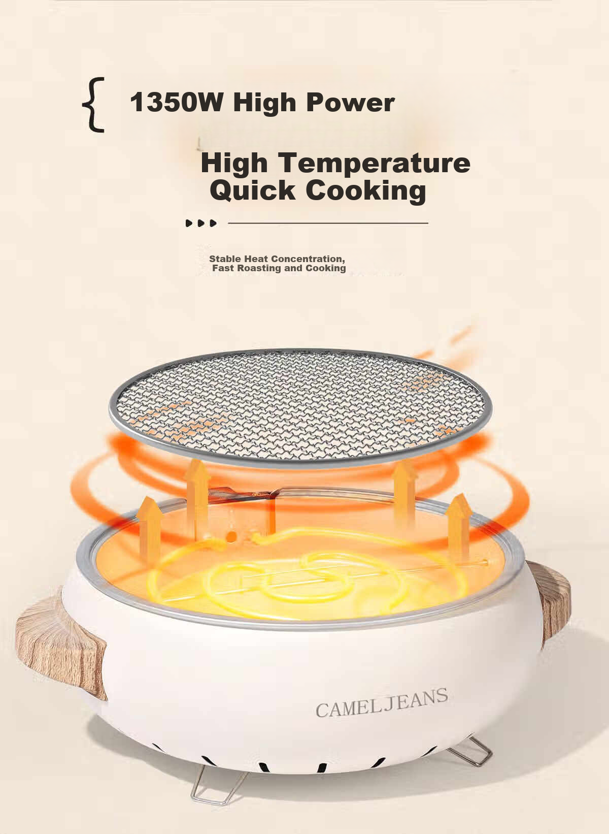 CAMELJEANS Dual-Use Electric and Charcoal Tea Boiling Set Complete Barbecue Stove Outdoor Indoor White New Model 4