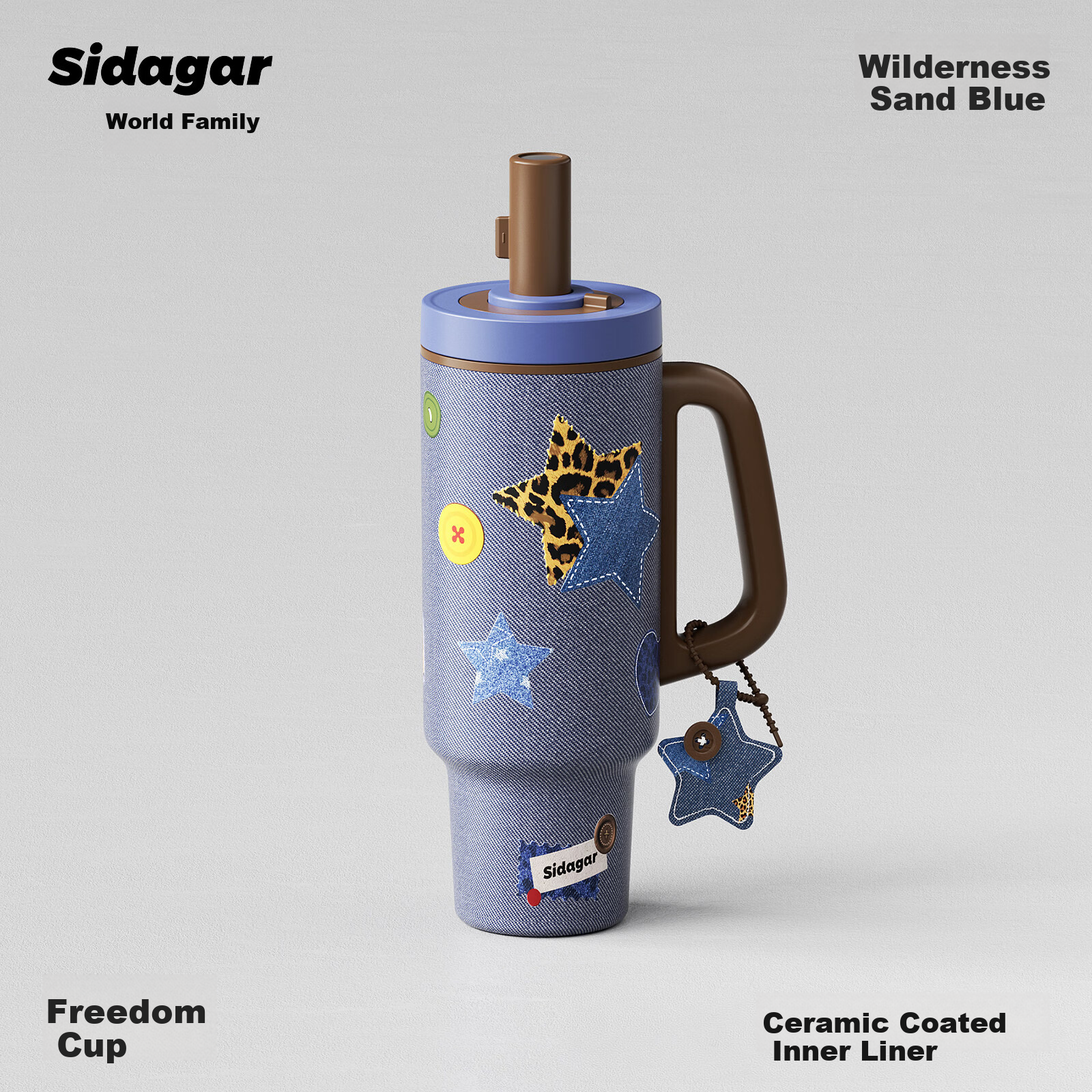 Shida Home Insulated Water Bottle for Women Denim Series Straw Cup Portable High-Value Large Capacity Stainless Steel Car Mug