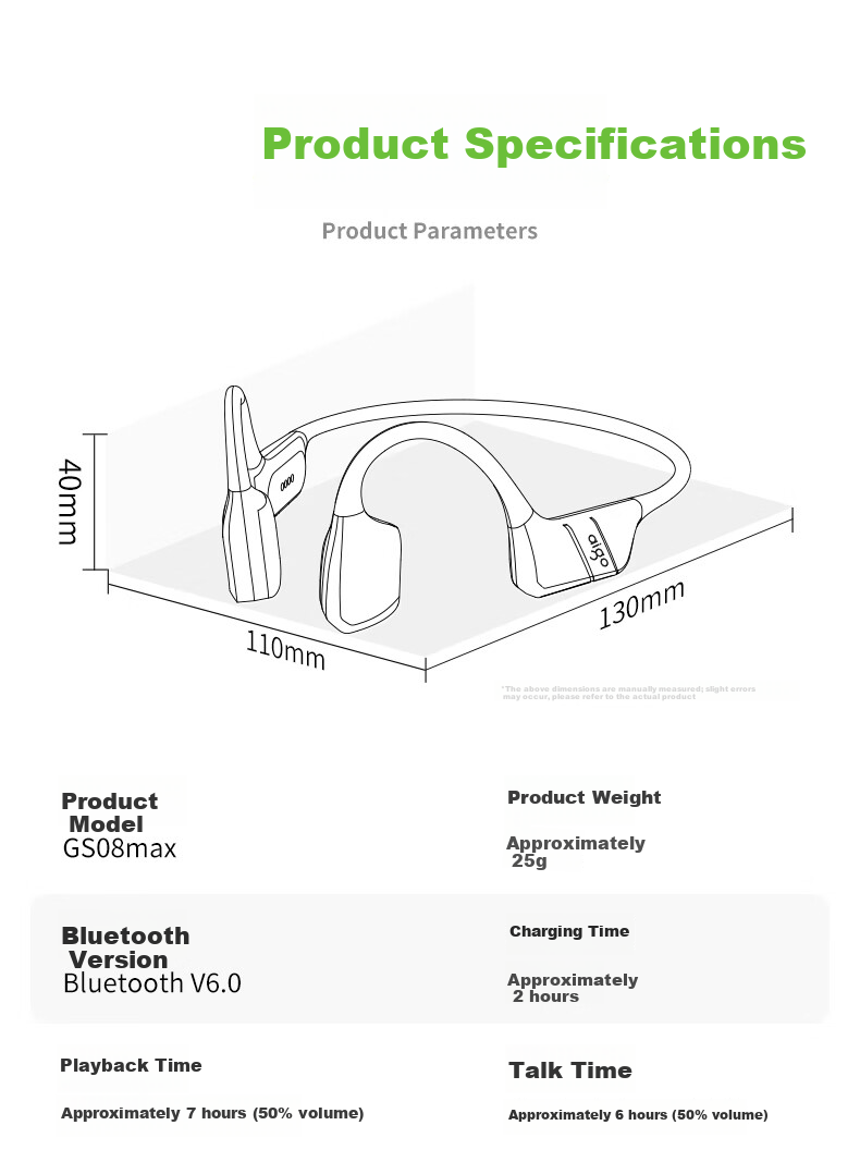 Aigo Bluetooth Earphones True Bone Conduction Earhook Sports Wireless IP68 Dustproof Waterproof MP3 Compatible for Kids Running Cycling GS08max Black 16