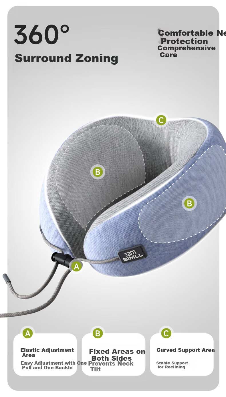BIMLL U-Shaped Neck Pillow Memory Foam Travel Pillow Portable Neck Support Cushion for Sleeping 4