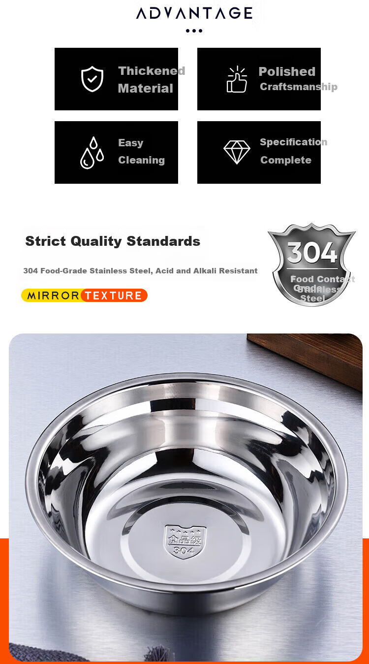 Congge 304 Stainless Steel Soup Bowl 16cm Canteen Serving Bowl Small Food Bowl Meal Bowl Soup Bowl Jingcang 2