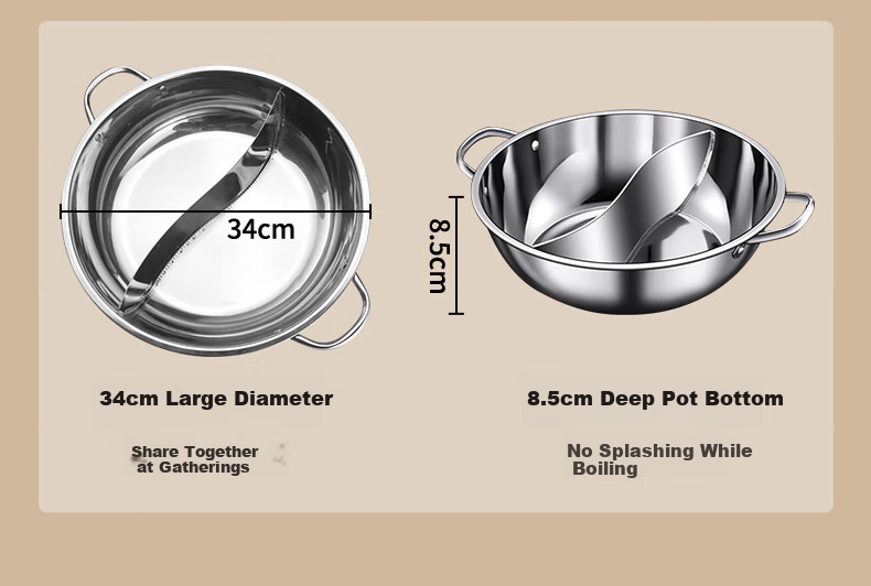 KEGOO 28CM Double Hot Pot Large Capacity Soup Pot Compatible with Gas and Induction Cookers KG610 3