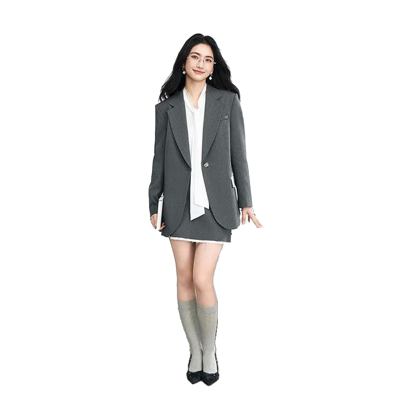 Miss Bird Gray Suit Set Women's Autumn Business Formal Bank Professional Straight-Leg Blazer for College Commuting