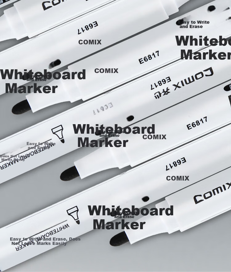 Comix Thick Tip Erasable Whiteboard Markers Durable Office Stationery Black 10pcs/Box E6817 9