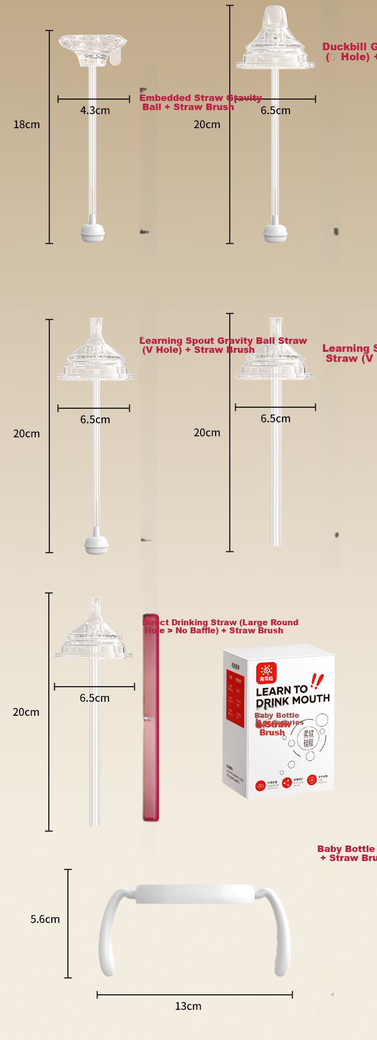Guangduola Square Bottle Gravity Ball Nipple Straw Built-In (Suitable for Hegeng Bottle Accessories) 14