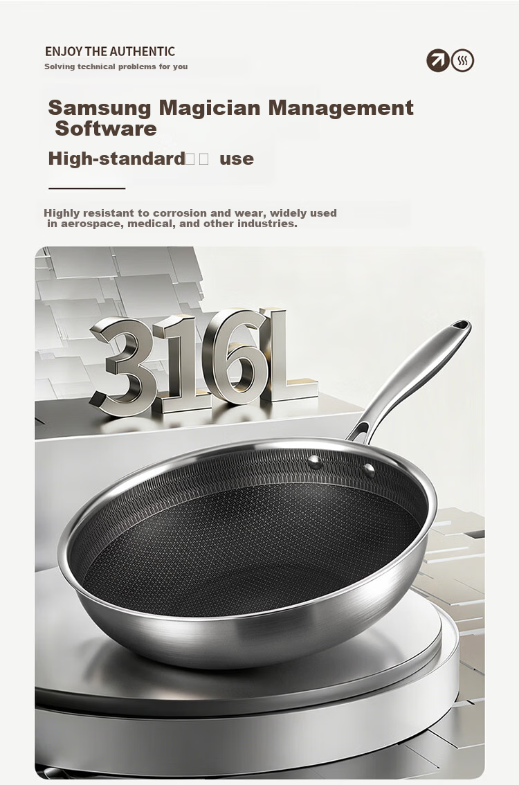 MAXCOOK 34cm 316L Stainless Steel Non-Stick Wok, Triple-Layer Steel, Compatible with Gas and Induction Cooktops, Model MCC4391 3