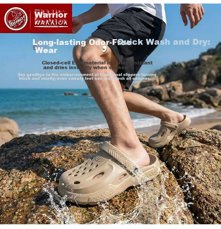Warrior Men's Slippers Soft Sole Hollow Outdoor Casual Garden Shoes Durable Beach Shoes SDJ-0763 Khaki Size 42 1