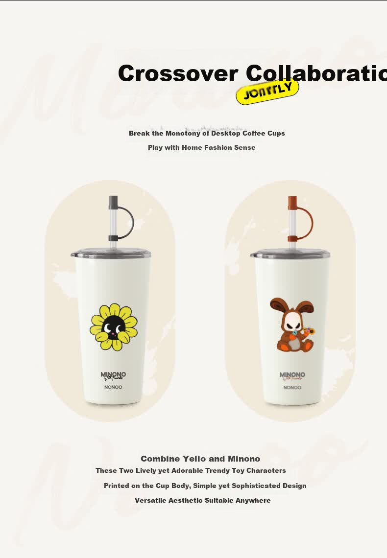 HAERS Straw Insulated Coffee Cup Cute Portable Office Car Water Bottle Yellow 500ml 4