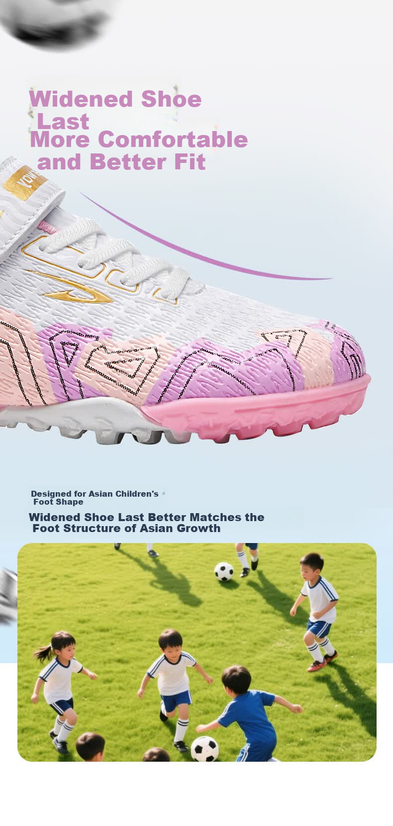 DEERWAY TF Studded Kids Soccer Shoes Boys Girls 6-12 Years Breathable Cushioning Training Match Shoes White Pink Size 30 9