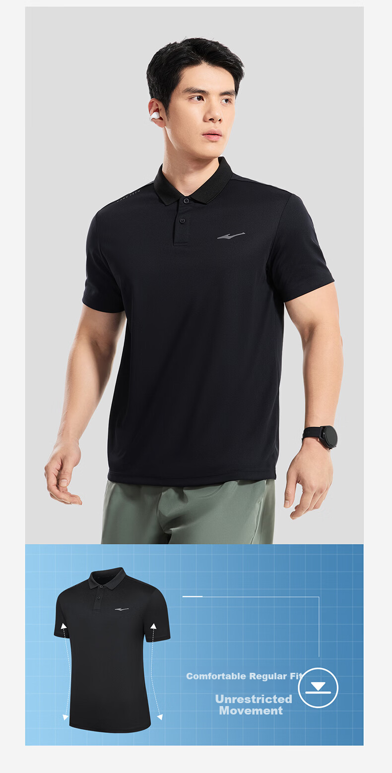 ERKE [Yu Shitong Same Style] Men's Summer Short Sleeve Sports Polo Shirt Ice Cooling Moisture-Wicking Quick-Dry T-Shirt 11