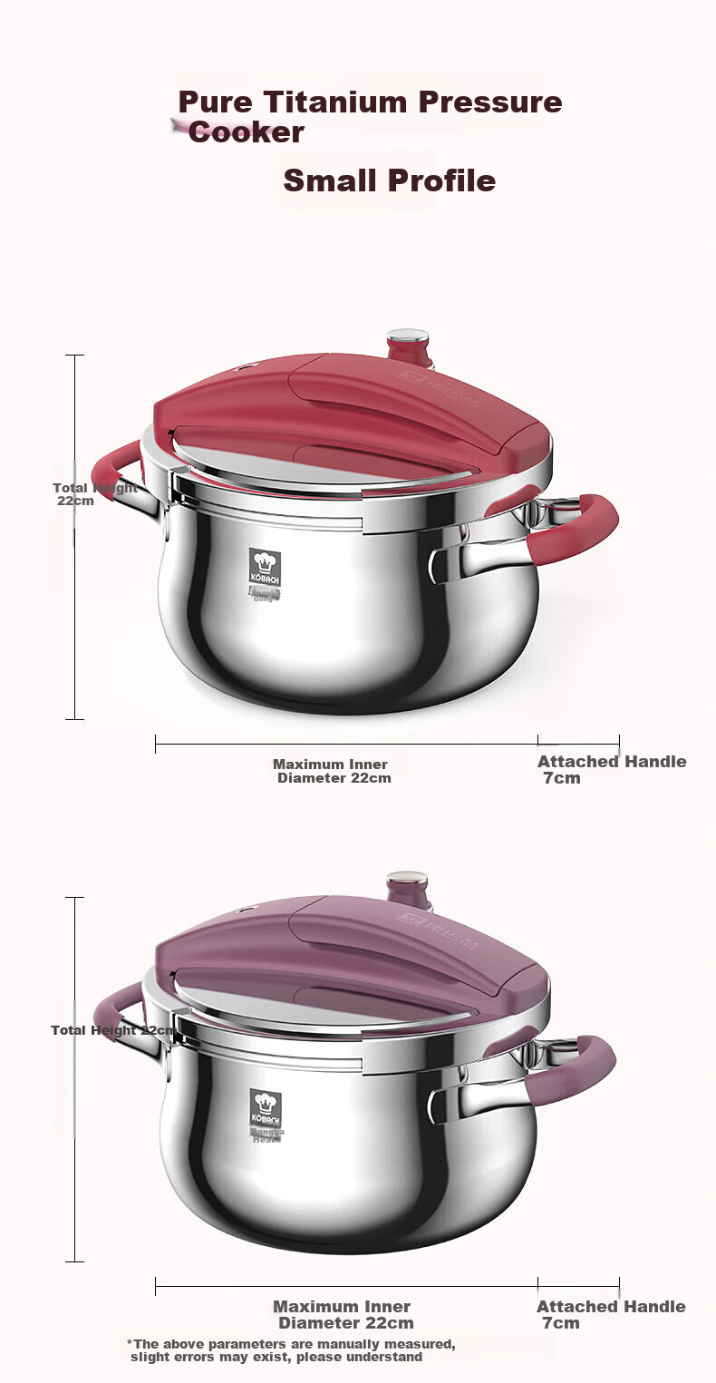 Kambach Pure Titanium Pressure Cooker High-Pressure Pot Household Explosion-Proof Single-Hand Open Large Capacity 5.8L Gas Stove Compatible 22cm 18