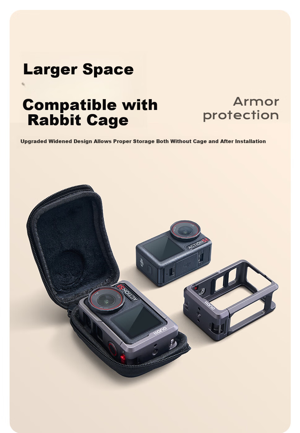 Llano DJI Action6/5Pro/4/3 Storage Bag Compatible with FeiyuTech 360 Ace Pro 2/GoPro Body Protective Case Portable Scratch-Resistant Sports Camera Accessories 6